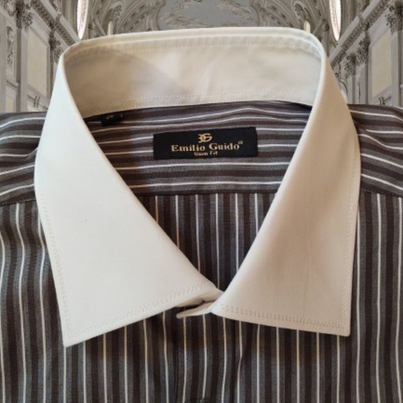EMILIO GUIDO SLIM FIT MEN LONG SLEEVE STRIPE DRESS SHIRT - SIZE XL (44) - Picture 2 of 11